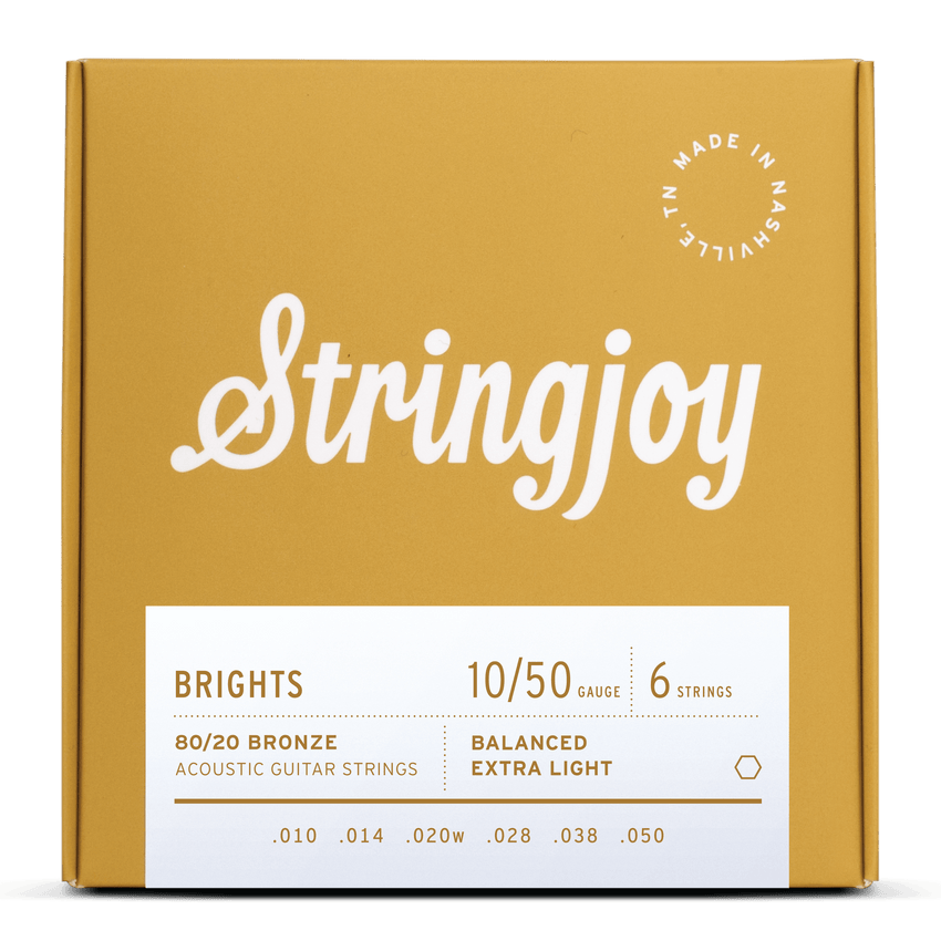 Stringjoy Brights | Super Light Gauge (10-50) 80/20 Bronze Acoustic Guitar Strings - Guitar Gear pro