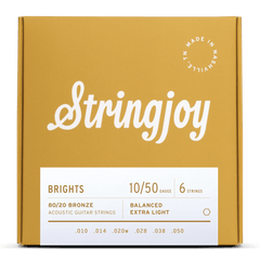 Stringjoy Brights | Super Light Gauge (10-50) 80/20 Bronze Acoustic Guitar Strings - Guitar Gear pro