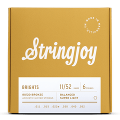 Stringjoy Brights | Super Light Gauge (11-52) 80/20 Bronze Acoustic Guitar Strings - 0